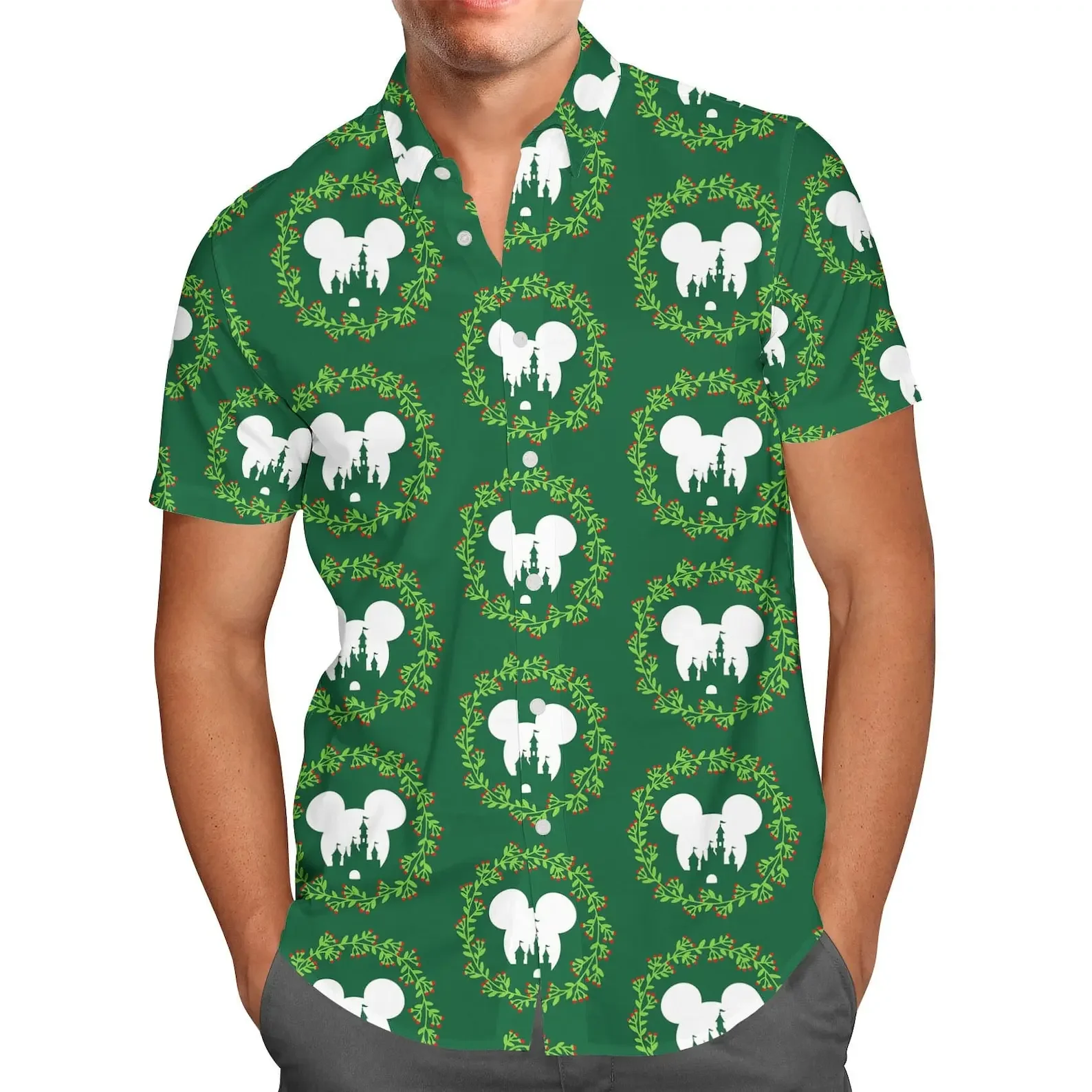 Гавайская рубашка в стиле Замка Святого Валентина, Замок Диснея, мужская рубашка на пуговицах с короткими рукавами, модная гавайская пляжная рубашка Disney с коротким рукавом