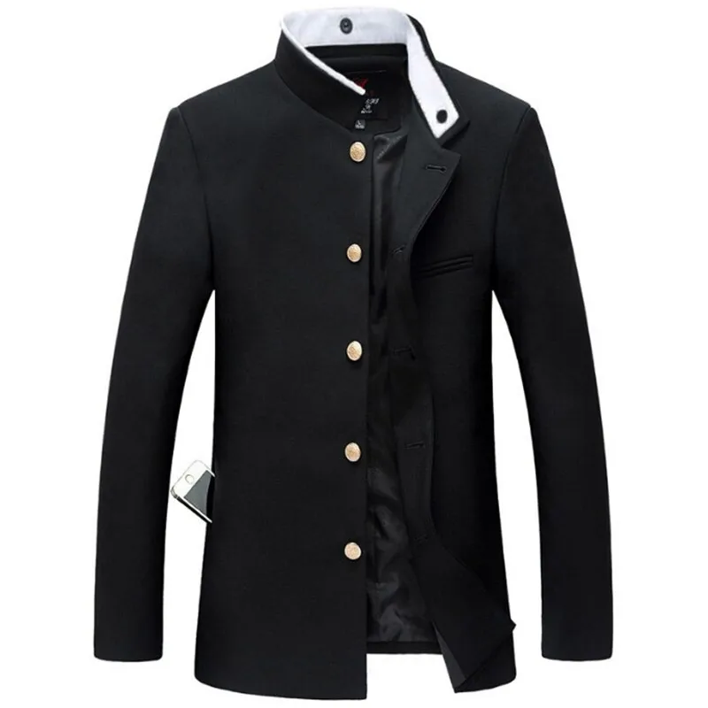 2023 Мужская Черная приталенная куртка-туника, однобортный блейзер, японская школьная форма, пальто для колледжа