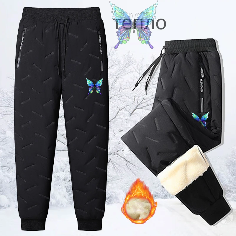 Новые модные спортивные брюки плюшевые хлопковые брюки уличные зимние теплые брюки спортивные повседневные брюки с бабочкой Плюс размер