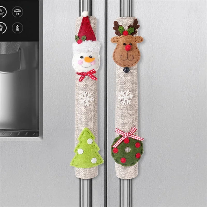 Чехол для дверной ручки холодильника из рождественского льна, Санта-Клаус, снеговик, олень, защитный чехол для духовки с рождественскими наклейками