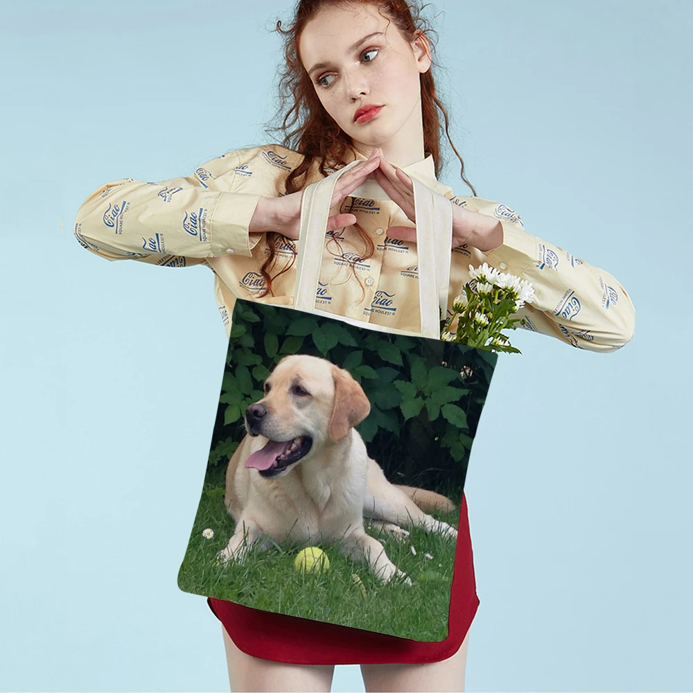 Лабрадор Ретривер Женская студенческая сумка-тоут многоразового использования с милым принтом домашних животных Повседневная холщовая сумка для покупок через плечо для женщин