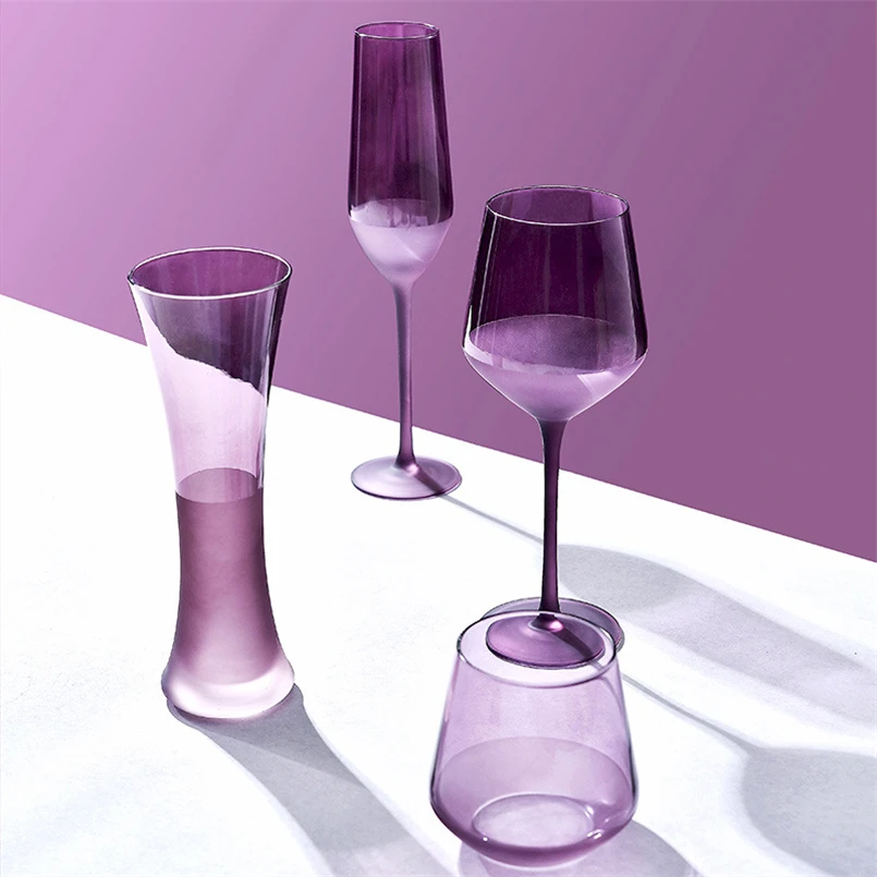 Современный простой фиолетовый матовый стеклянный французский бокал для красного вина из высококачественного винограда, бокал для шампанского, бытовой стакан для воды