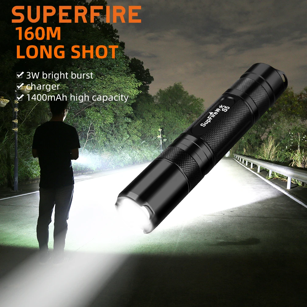 SuperFire S5 EDC LED, ультра мощный перезаряжаемый фонарик, Уличная лампа, Кемпинг, Рыбалка, Портативный фонарь, Фонарь для ночной работы