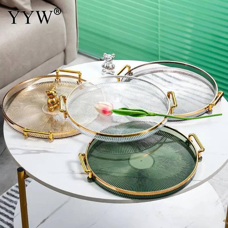 Прозрачный пластиковый многофункциональный поднос с двойными ушками, домашний вращающийся журнальный столик, поднос для хранения чашек для чая и воды, Кухонный органайзер
