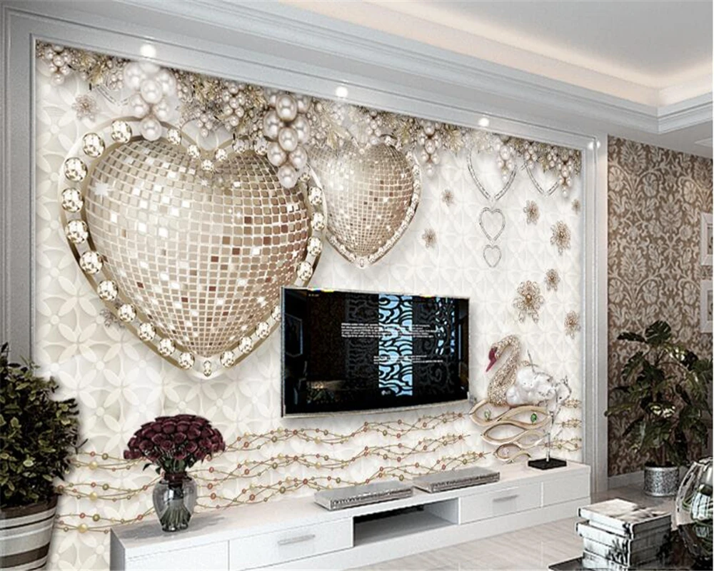 Обои на заказ Beibehang Изысканные романтические трехмерные украшения в форме сердца 3D обои для гостиной на фоне телевизора на стене
