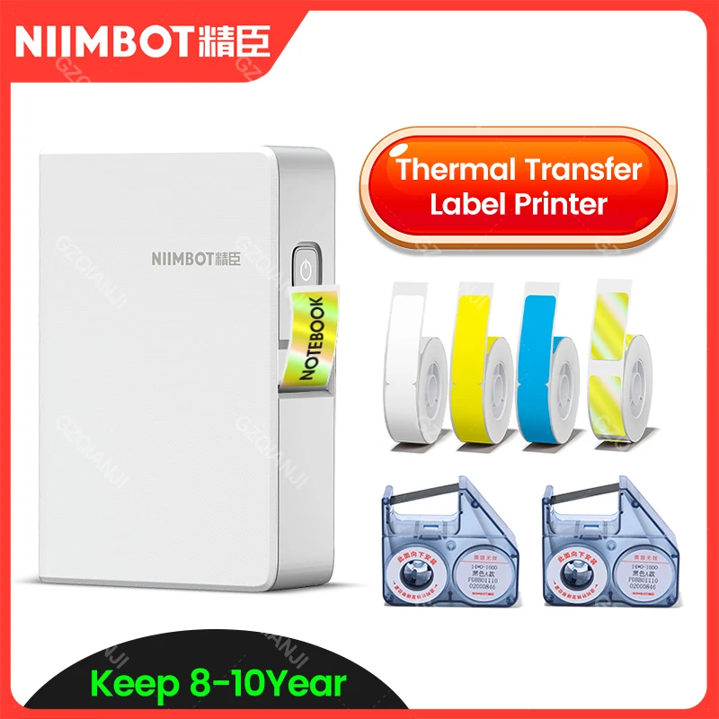 Принтер термотрансферных этикеток и наклеек B18 Niimbot Мини-чайник с лентой, рулоны ПЭТ-бумаги для коммерческого домашнего хранения