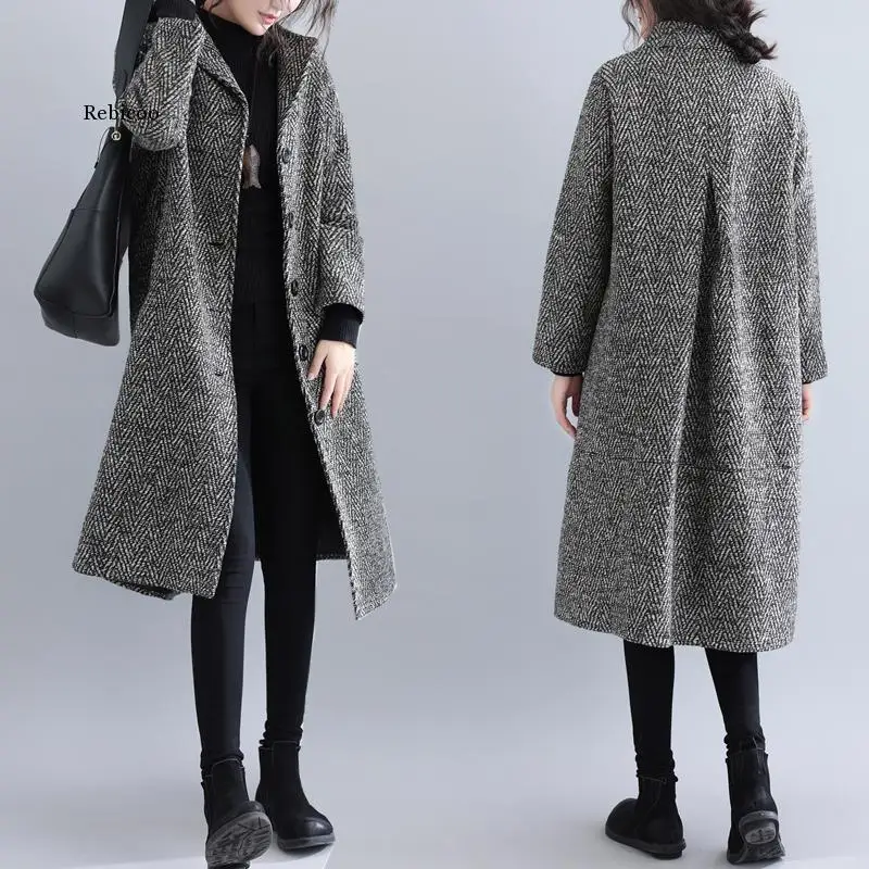 Осенне-зимнее теплое длинное пальто, женская Корейская элегантная женская однобортная шерстяная куртка трапециевидной формы, пальто Monteau Femme