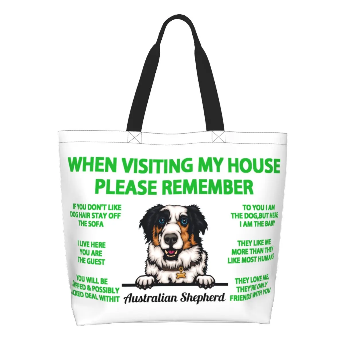 Выглядывающая собака, австралийская овчарка, сумка для покупок в продуктовых магазинах, холщовые сумки для покупок, сумки на плечо, Большая вместительная моющаяся сумка
