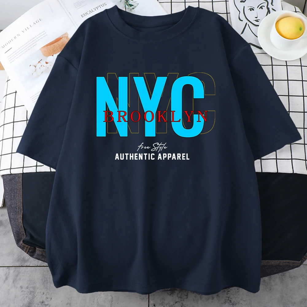 Свободный стиль в Бруклине, Нью-Йорк, Мужские топы, винтажный повседневный уличный тренд, футболки оверсайз, мужская хлопковая футболка, одежда