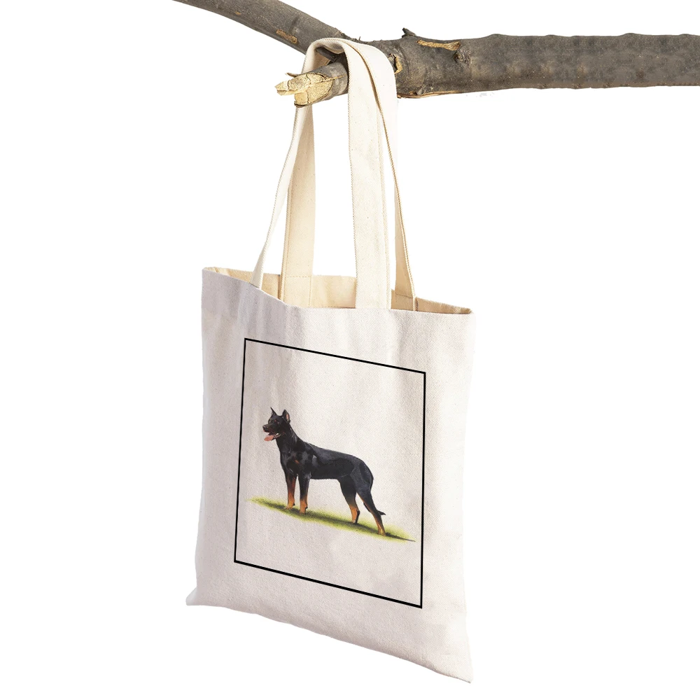 Хозяйственная сумка для собак йоркширского хаски, многоразовая сумка с акварельными мультяшными животными, женская повседневная сумка-тоут, мультяшные женские холщовые сумки для покупок