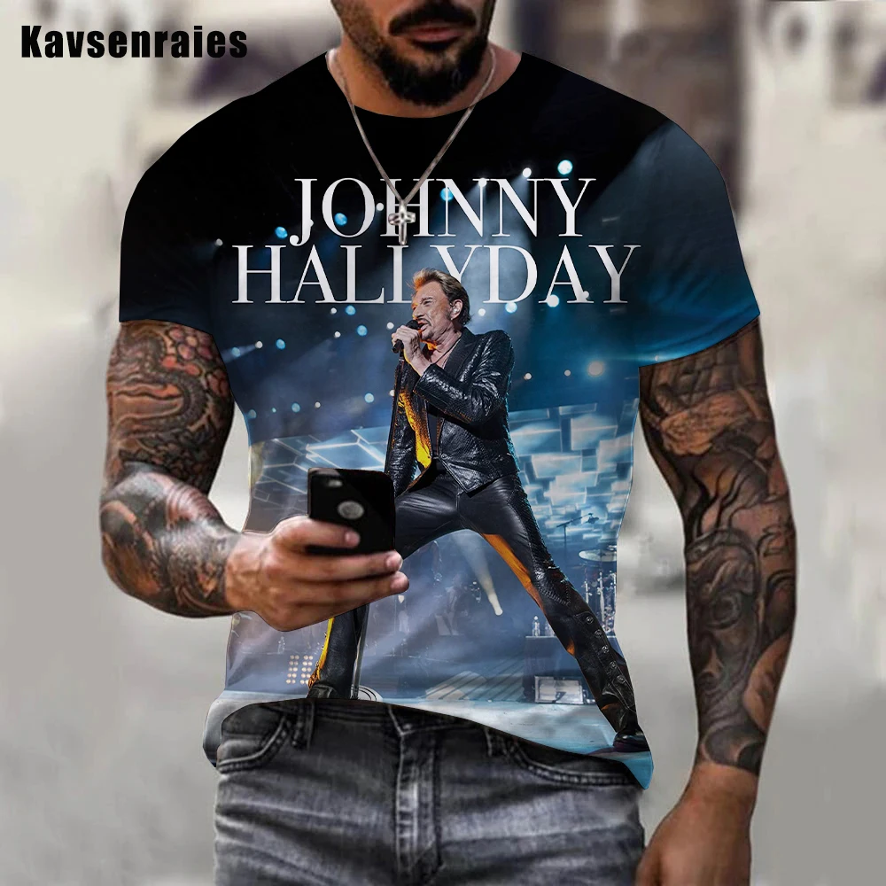 2023 Новый поп-певец Джонни Холлидей, Футболка с 3D-принтом, Мужская, женская, рок-мода, Повседневная уличная одежда, футболки в стиле хип-хоп Harajuku