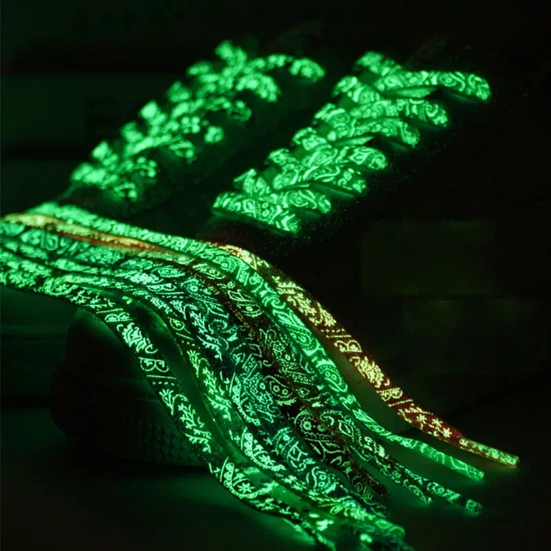 Плоские Флуоресцентные Светящиеся Шнурки для кроссовок Со Светящимся в темноте Принтом В виде Цветка Кешью, Шнурки для обуви с Брызгами Чернил AF1 Woman Man