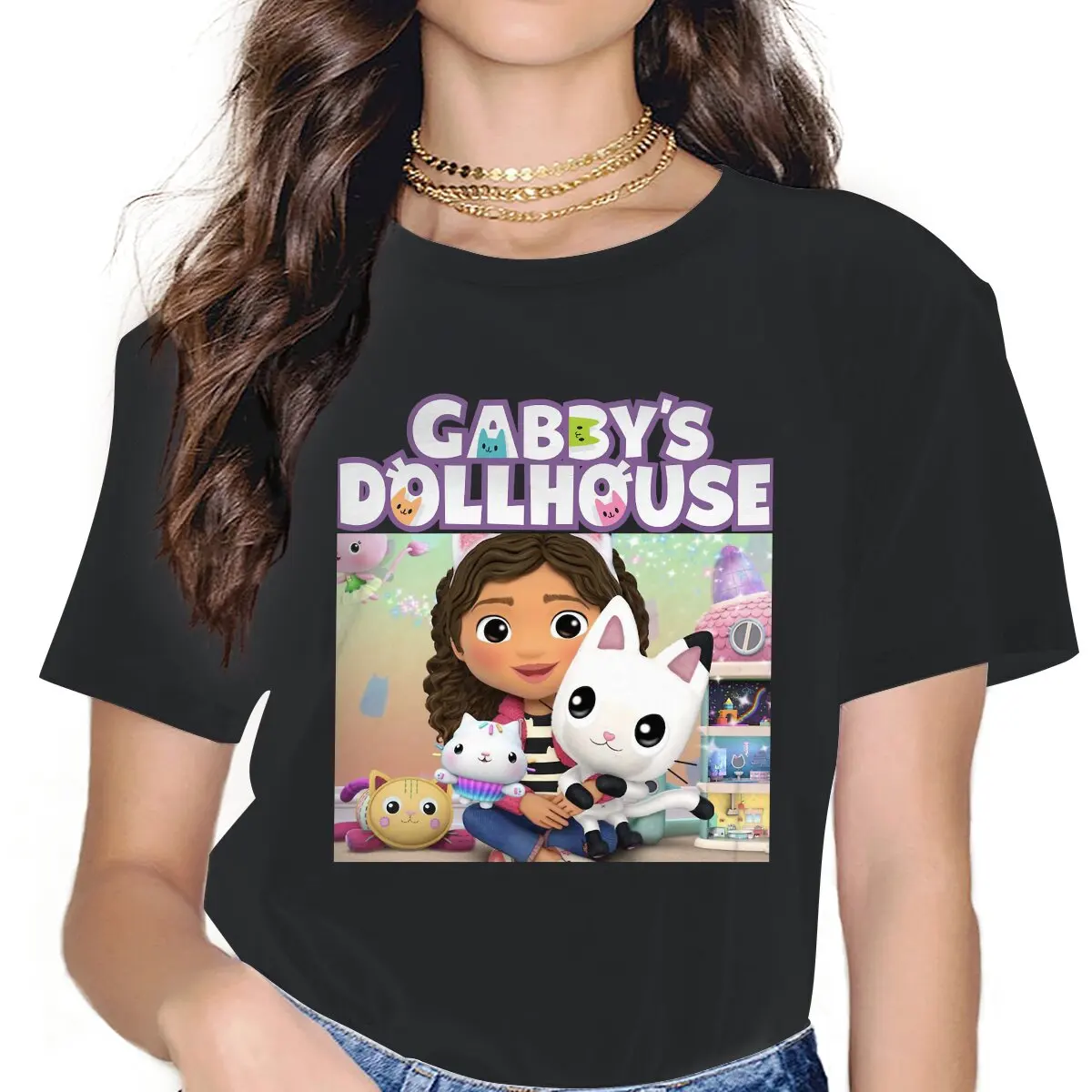 Женские футболки Gabby's Dollhouse в стиле Гранж, винтажная женская одежда, свободные хлопковые топы с графическим рисунком
