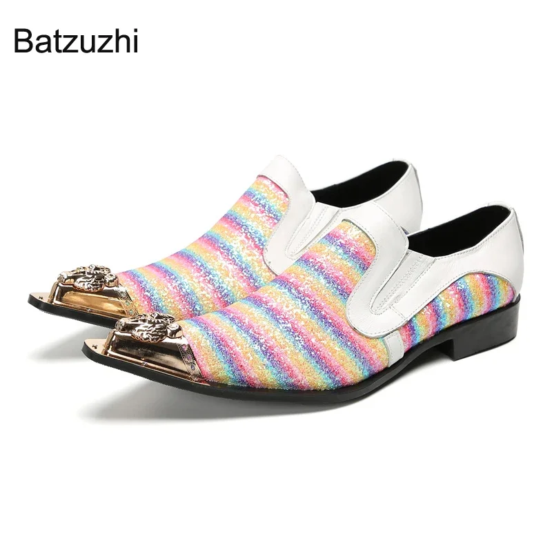 BatzuzhiLuxury/ Мужская обувь ручной работы, Кожаные модельные туфли золотистого цвета с железным носком, Мужские деловые, вечерние, Свадебные туфли для мужчин, EU38-47