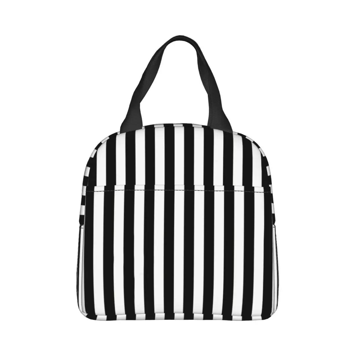 Черно-белая Изолированная сумка для ланча в полоску, женская детская сумка-холодильник, Термос, портативный ланч-бокс, сумка-тоут со льдом