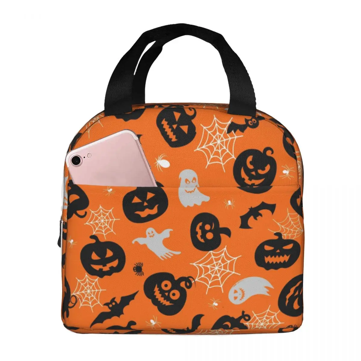 Призраки Хэллоуина, Портативная сумка для ланча с утолщенной изоляцией из алюминиевой фольги 8,5x5x8 дюймов