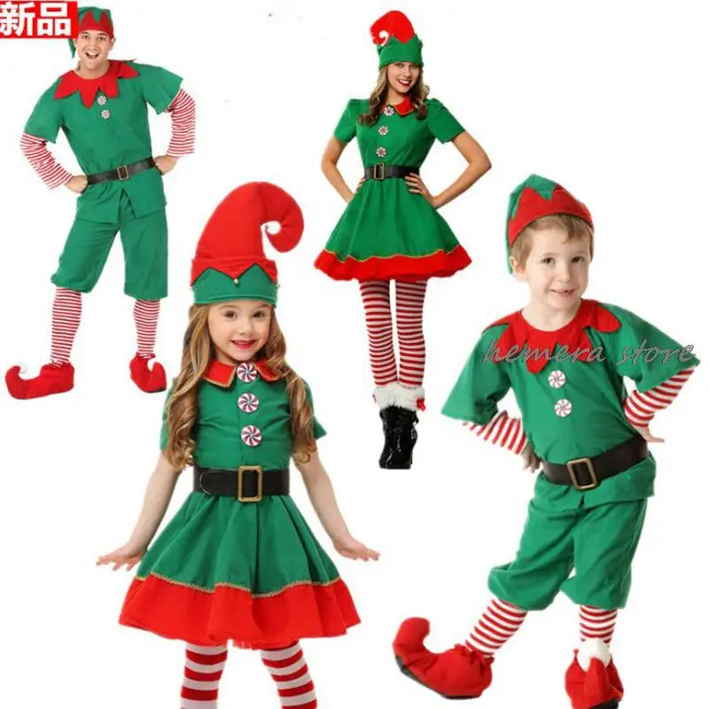 Рождественский костюм Санта-Клауса, Зеленый Эльф 2023, Семейный Карнавал, Новогодняя Маскарадная вечеринка, Комплект одежды 2024, Мужчины, Женщины, Девочки, Мальчики