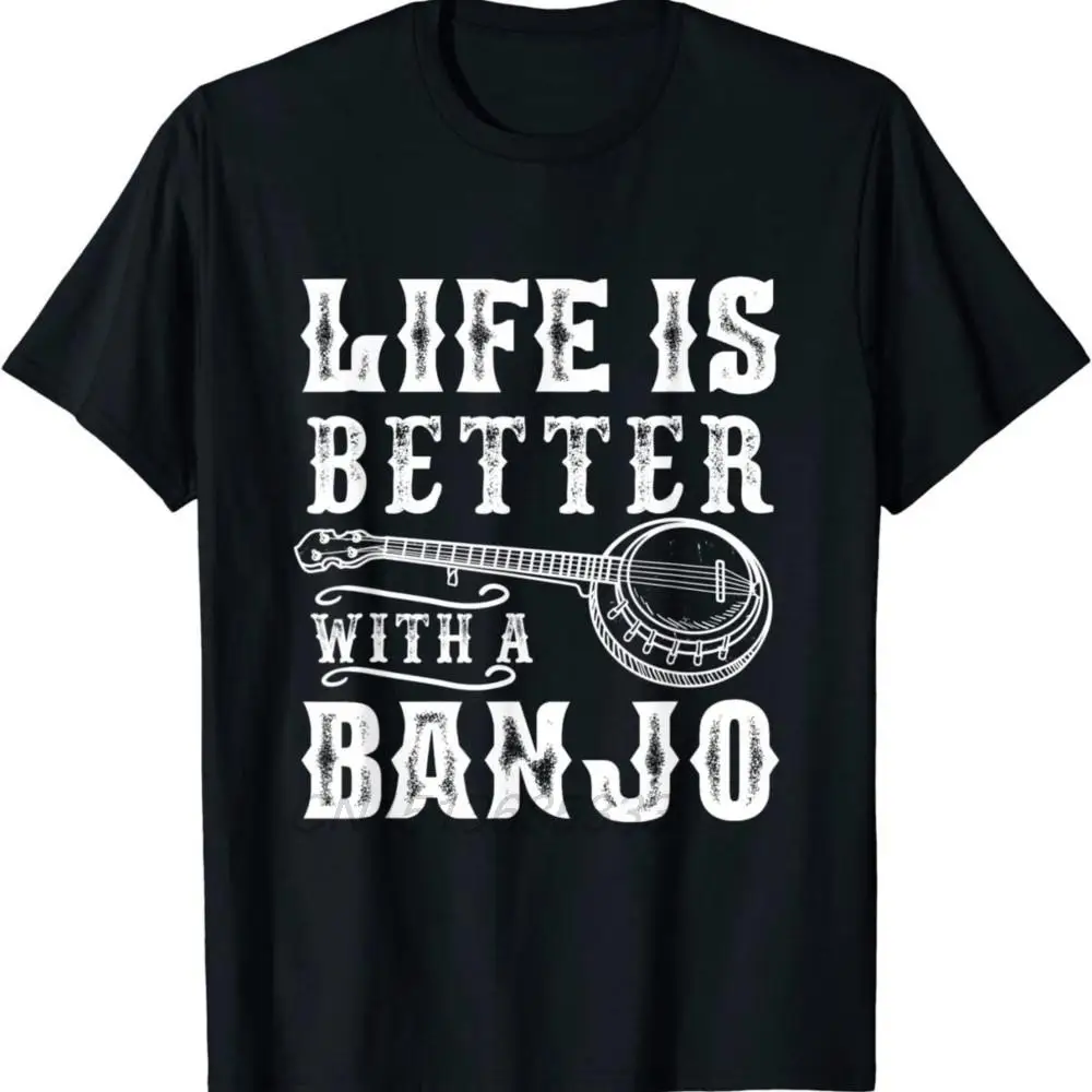 Жизнь лучше С Банджо, Мужские Ретро-футболки С Мятликом, Унисекс, Винтажные Хлопковые футболки, Мужская Мода, Футболка Для любителей гитары