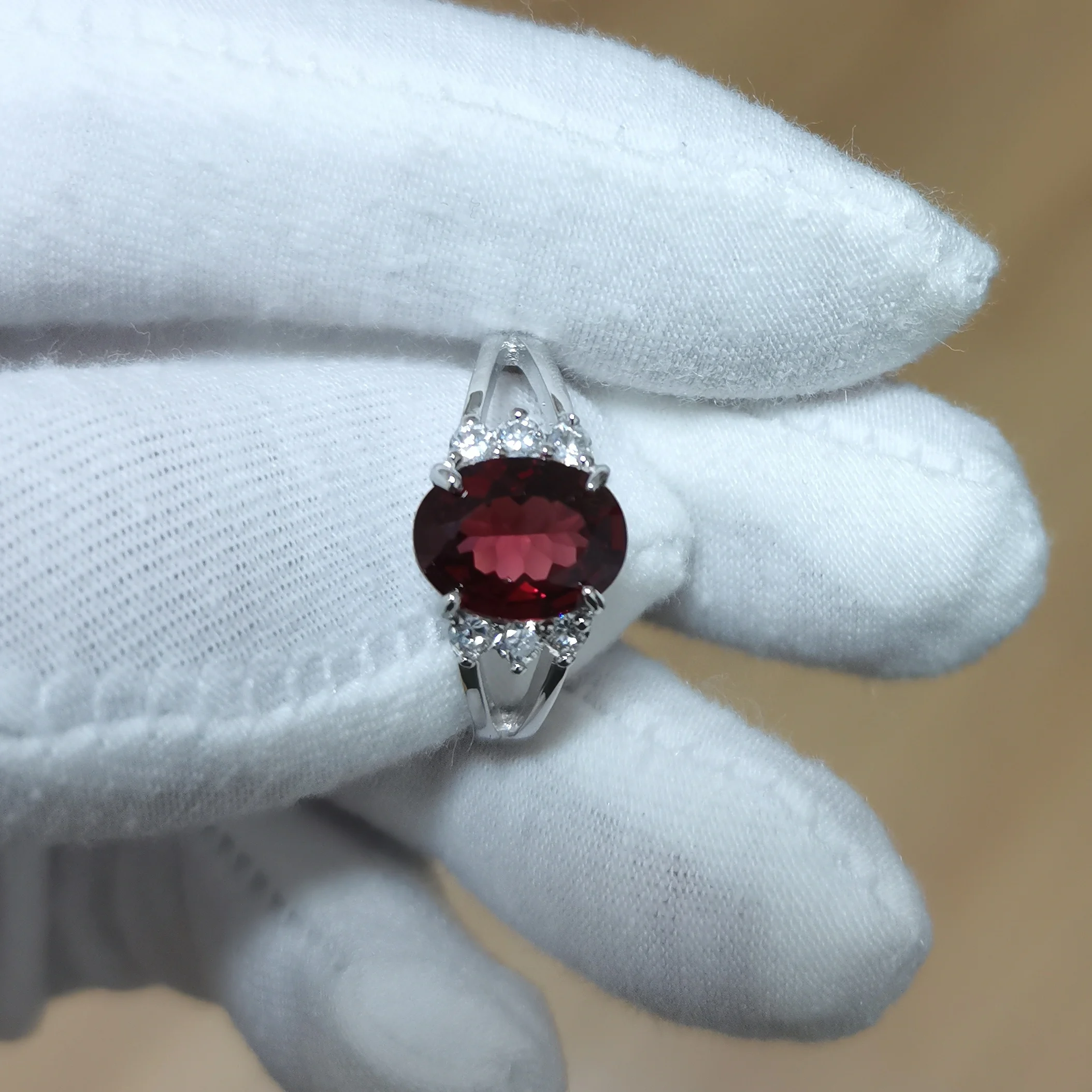 Женское кольцо с натуральным красным гранатом, кольцо из серебра 925 пробы, Овальный драгоценный камень 8x10 мм, украшения в свадебном стиле, Январский камень рождения R042RGN