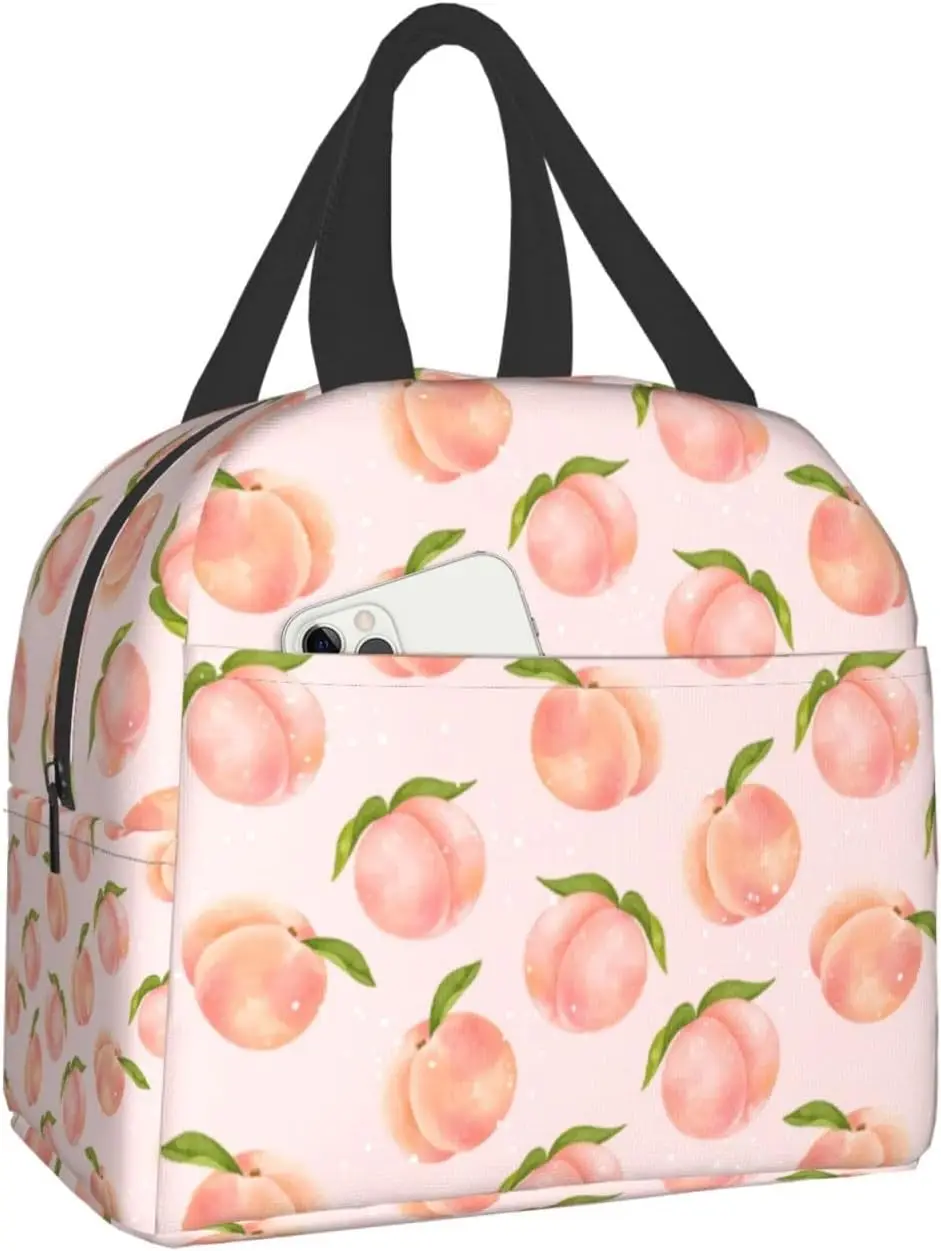 Розовый персиковый милый ланч-бокс, Многоразовая сумка для ланча, изолированный холодильник для пикника, дорожные сумки, Школьный контейнер для ланч-бокса для мальчиков и девочек