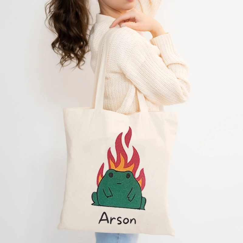 Сумки для покупок Angry Frog Arson, модная холщовая сумка-тоут, сумки через плечо, экологичная, многоразовая, милая школьная сумка-тоут.