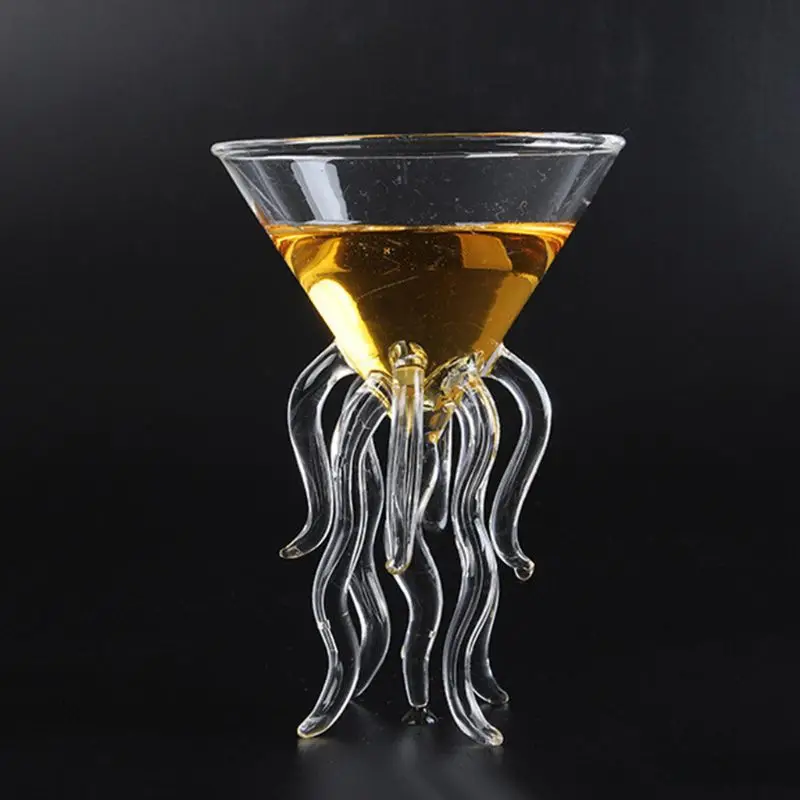 100 МЛ Креативный бокал для коктейля с осьминогом, Прозрачная Стеклянная чашка с медузой, Стеклянный бокал для сока, конический бокал для вина и шампанского