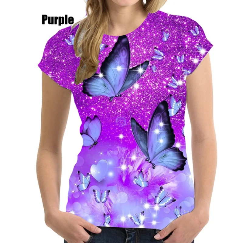 Новинка, женская футболка с 3D принтом бабочки, мягкие комфортные футболки с короткими рукавами
