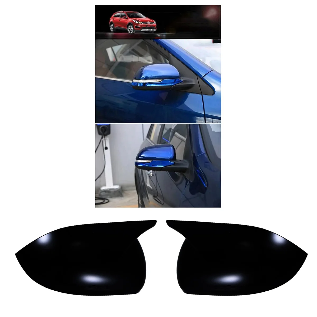 1 пара Крышка зеркала заднего вида автомобиля для KIA K2 KX Cross 2017-2023 Корпус бокового зеркала из Бычьего рога С обратной отделкой крышек Глянцевый черный