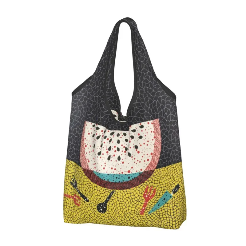 Сумки для покупок в стиле абстрактного искусства Kawaii Yayoi Kusama с арбузом, портативная сумка для покупок в продуктовых магазинах через плечо