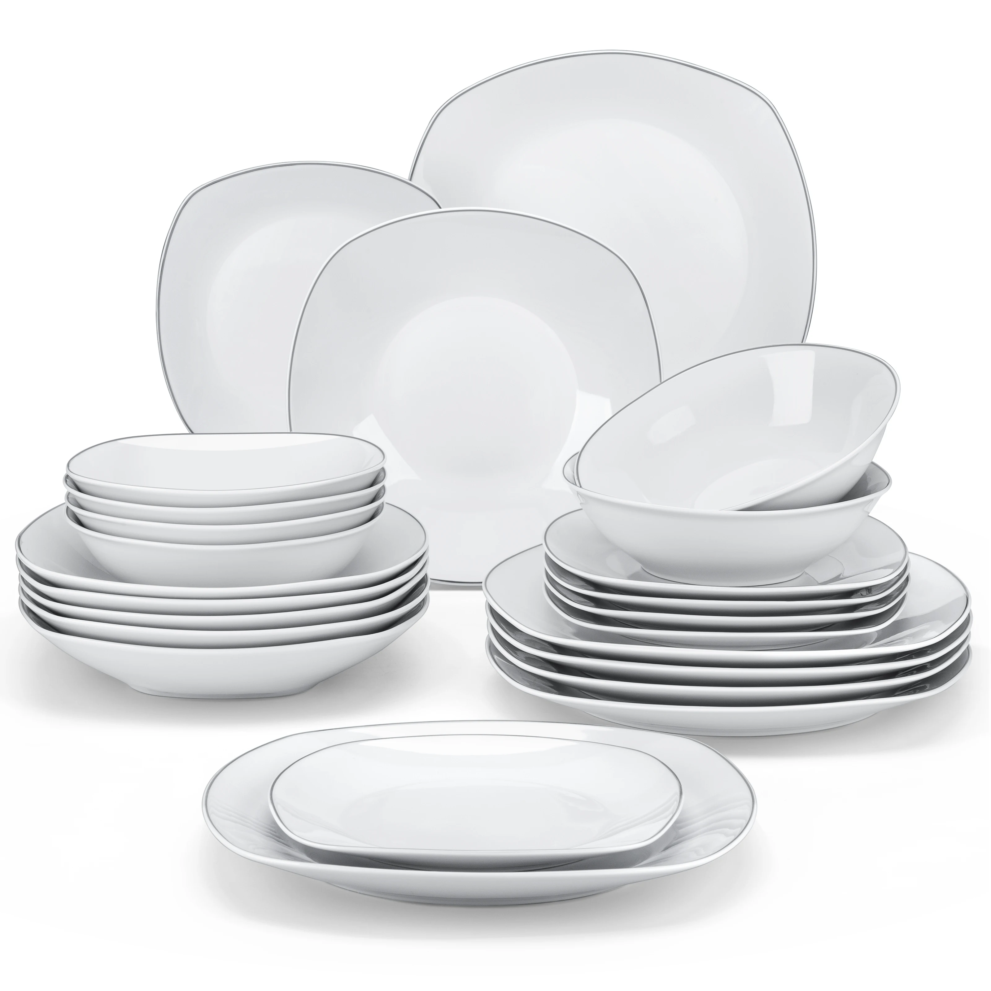 Наборы фарфоровых тарелок MALACASA ELISA из 24/48 предметов, 12 * тарелок для супа, набор посуды на 12/24 персоны