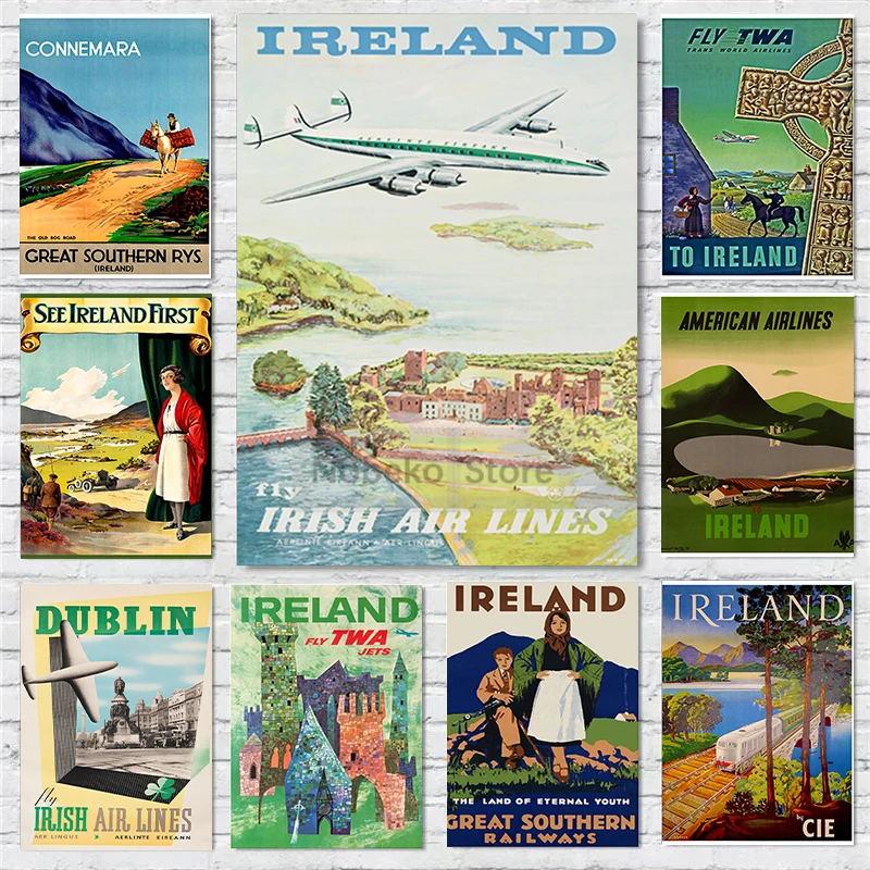 Ирландия, Винтажный туристический плакат, Дублин, Гленгаррифф, Килларни, Плакат и принты на холсте, настенные художественные картины, Декор для дома и комнаты