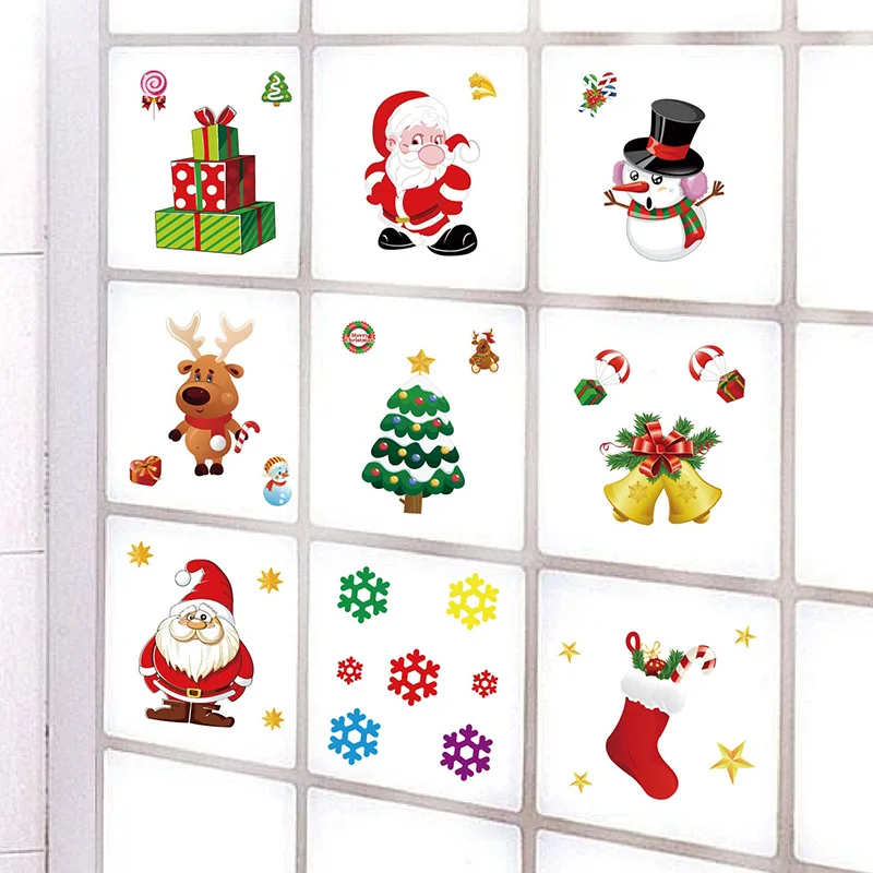 Рождественские наклейки на окна, Рождественская наклейка на холодильник, наклейка в виде снежинки, лося, Санта-Клауса для новогоднего рождественского декора.