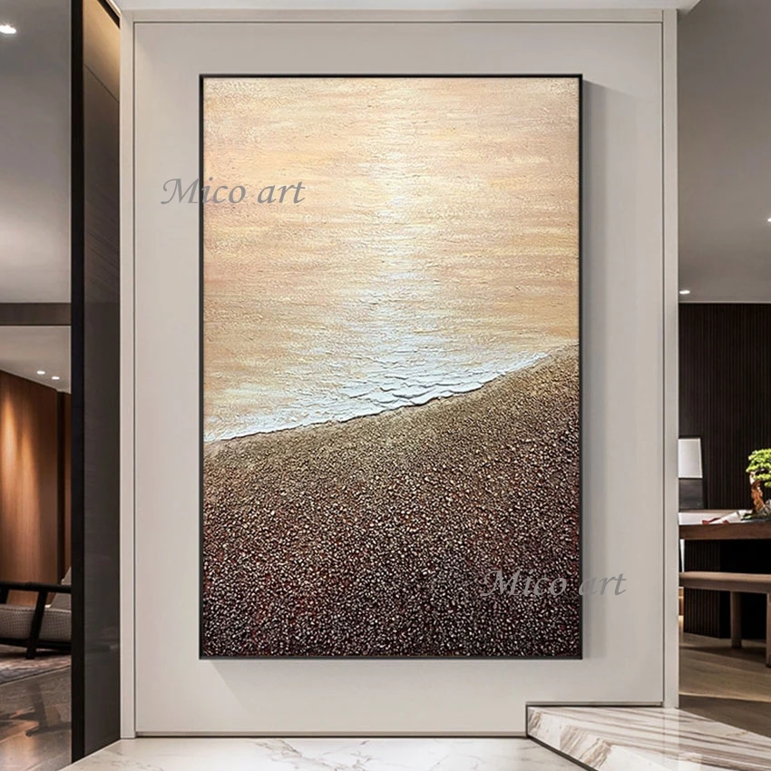 Текстурированный акриловый холст Картины маслом Простой дизайн Настенные экспонаты с изображением морской волны Абстрактное настенное полотно