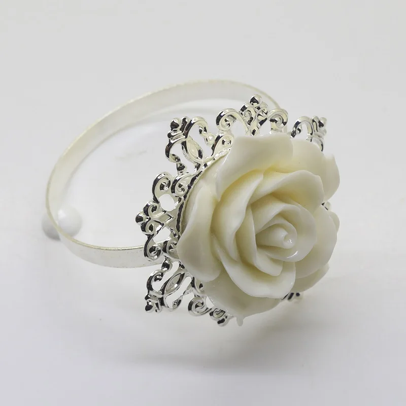 200шт Декоративное кольцо для салфеток с белой Розой, держатель для салфеток для украшения обеденного стола для свадебного банкета wen6410