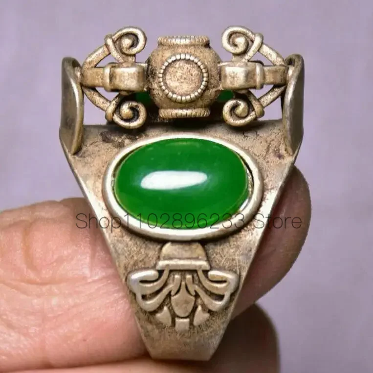 Кольцо для рук из Редкого Старинного Фарфора с Серебряной Инкрустацией из Зеленого Нефрита длиной 3 см с Маркировкой Дворца Династии