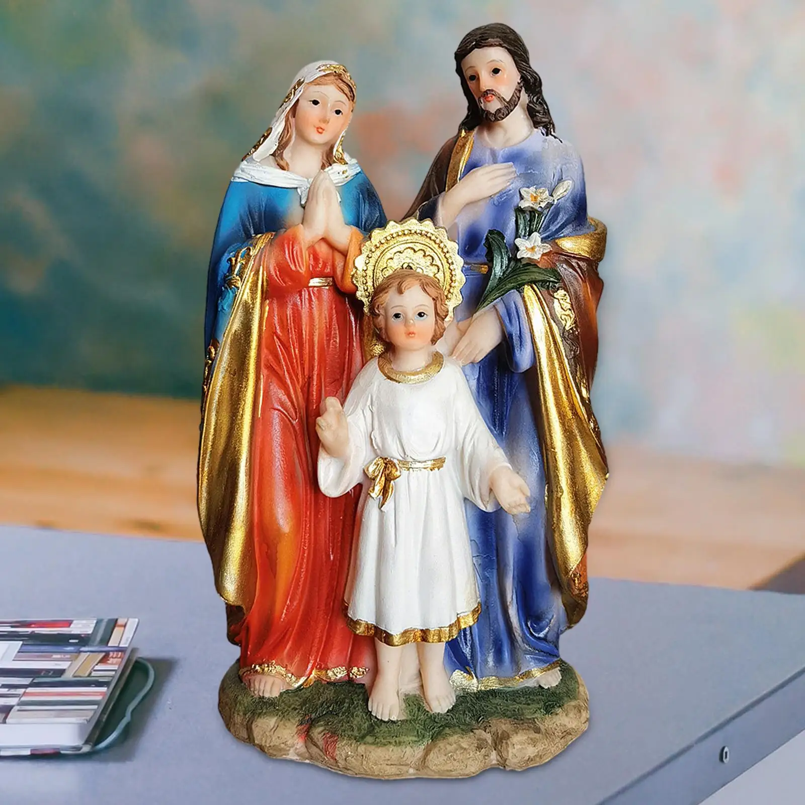 Религиозная скульптура, Религиозный подарок, произведение искусства, Фигурки Марии Джозеф, Святое Семейство, Статуя в помещении для стола, Праздничный декор в гостиной