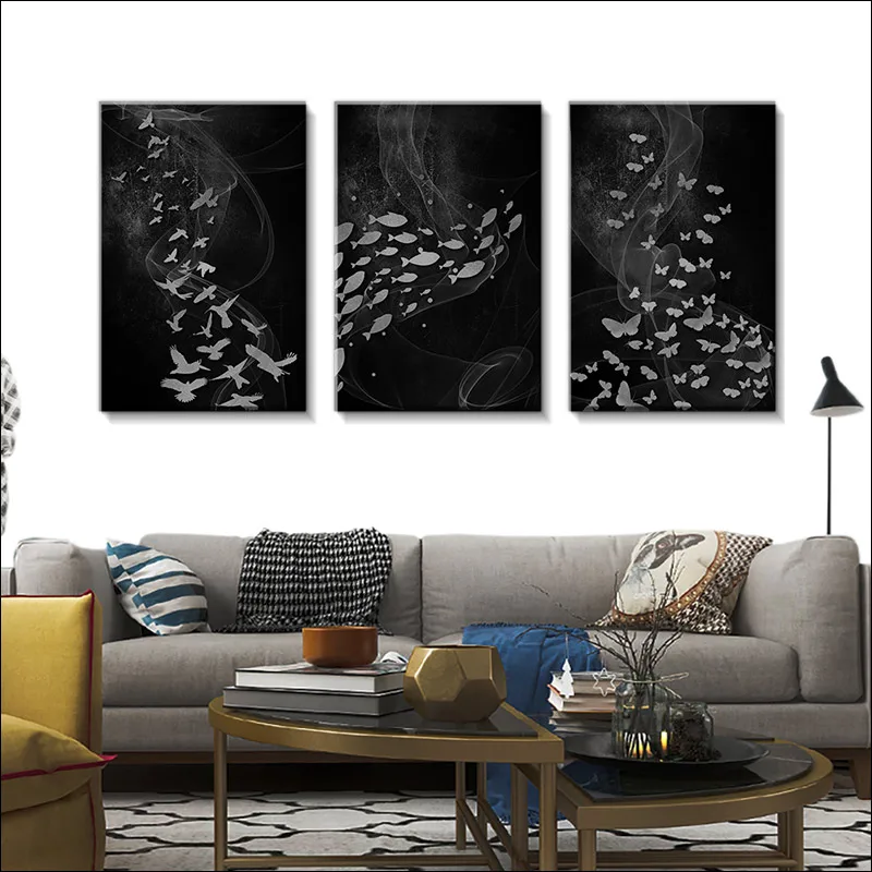 Настенная живопись на холсте в скандинавском черно-белом стиле с абстрактной бабочкой, плакат и гравюра для гостиной, спальни, графика для дома