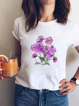 Акварельный цветок, Цветочный милый принт, летняя футболка с коротким рукавом, повседневная женская мода, женская графическая футболка, Женская одежда, футболки  4