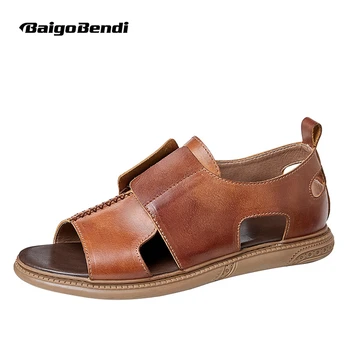 Римские Дышащие Открытые Кожаные сандалии Рыбака, Высококачественная Простая летняя уличная обувь без застежки для мужчин  2