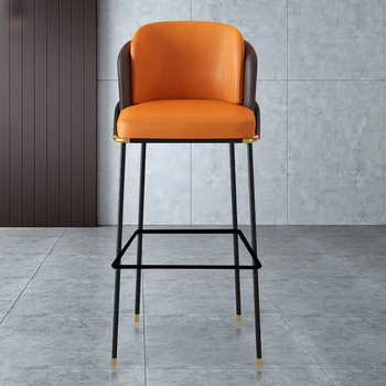 Роскошные Кожаные барные стулья Современный Скандинавский стул для отдыха Кухонный Обеденный стул Высокие барные стулья Со спинкой Мебель для гостиной  5