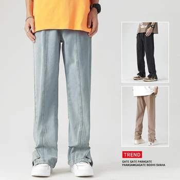 Мужские джинсовые широкие брюки 2023, новые прямые джинсы в корейском стиле, боковая молния, Средняя талия, мужские брюки с градиентом, Размер 3XL  0
