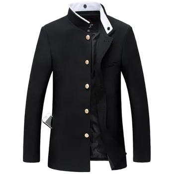 2023 Мужская Черная приталенная куртка-туника, однобортный блейзер, японская школьная форма, пальто для колледжа  10