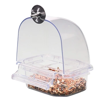 Прозрачные принадлежности для птиц, Пластиковая кормушка для птичьей клетки, простая в установке, использовании и чистке, прочный пластиковый подарок для птиц  2