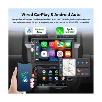 Автомагнитола Carplay Android Auto на один Din, 7-дюймовое радио с сенсорным экраном, зеркальная связь / Bluetooth / FM-радио / Резервное копирование  5