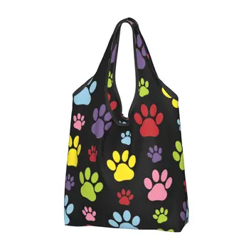Сумки для покупок с красочным рисунком лап, милые сумки через плечо для покупок, портативные сумки с отпечатками собачьих лап, сумочка для домашних животных  5
