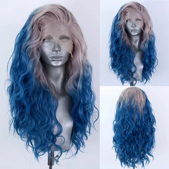 UNIQUEWIG 26-дюймовые серо-синие парики для черных Синтетический Бесклеевой кружевной парик с натуральным волосяным покровом из термостойкого волокна, Фронтальные парики Ежедневно  5