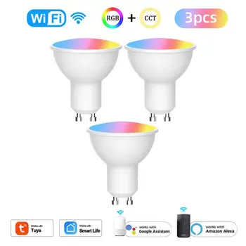 Tuya Wifi Smart GU10 Лампочка Прожектор RGB + CCT 100-240 В 4 Вт Светодиодная Лампочка с Регулируемой яркостью Голосовое Управление Через Alexa Google Home Alice  2