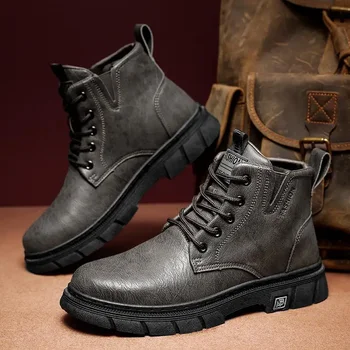 Dr. 2022 Осень Новая мужская обувь с высоким берцем в британском стиле, Черная обувь Tide, мужская спортивная модная мужская обувь в корейском стиле  5