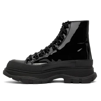 Новый дизайн мужской обуви, роскошные ярко-черные мотоциклетные ботинки из натуральной кожи на толстой подошве, уличные модные ботинки Chelsea 2C  5