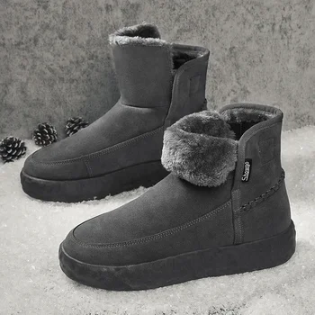 Fujeak/ водонепроницаемые зимние ботинки, теплая рабочая повседневная обувь, высокие однотонные черные нескользящие ботильоны, классическая мужская обувь для ходьбы  5